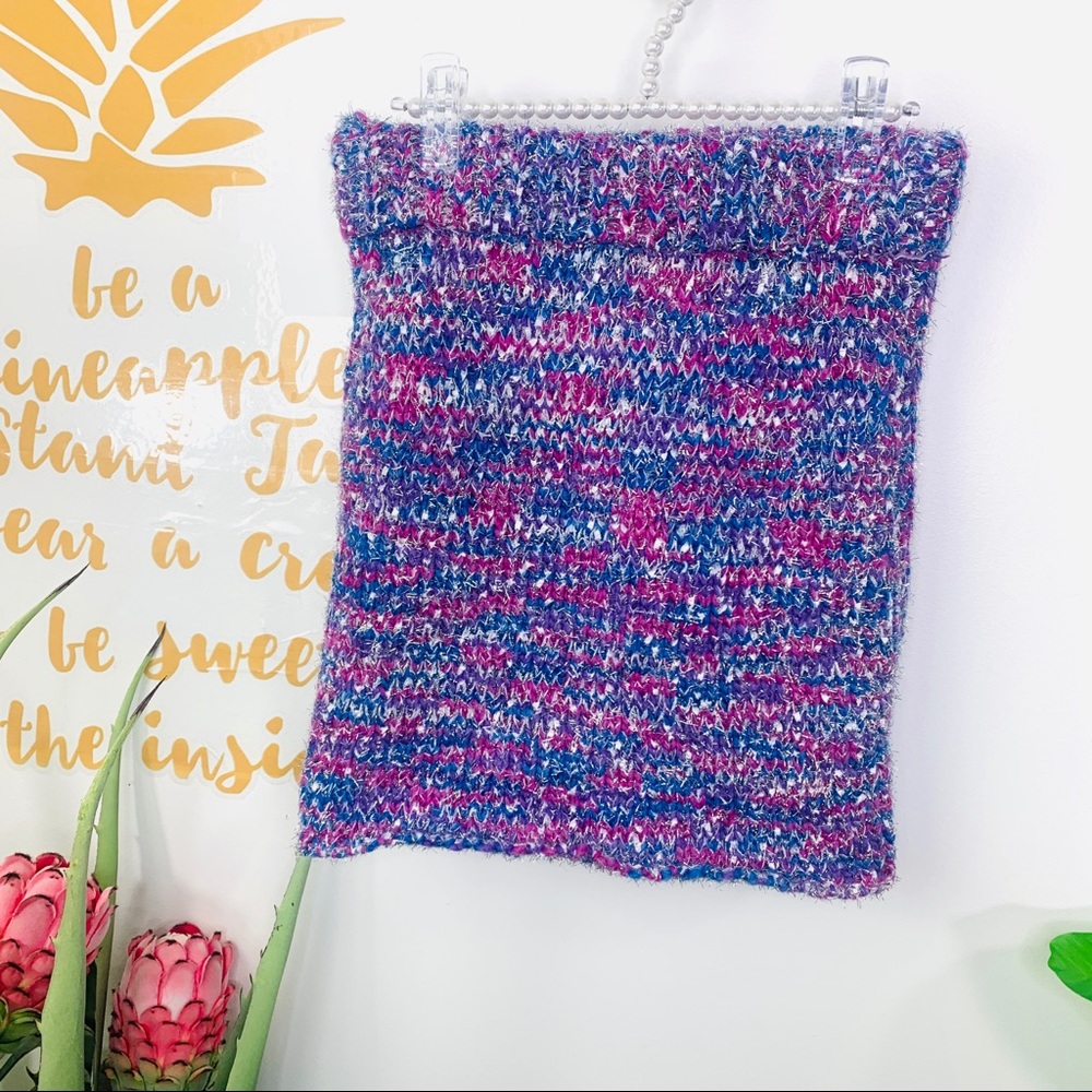 ENGLISH FACTORY Pink Purple Tinsel Knit Mini Skirt Size Small